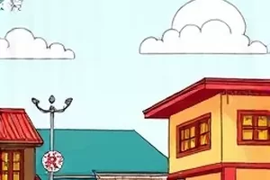 冬日信号塔条漫封面，雪原上闪烁红灯的广播塔